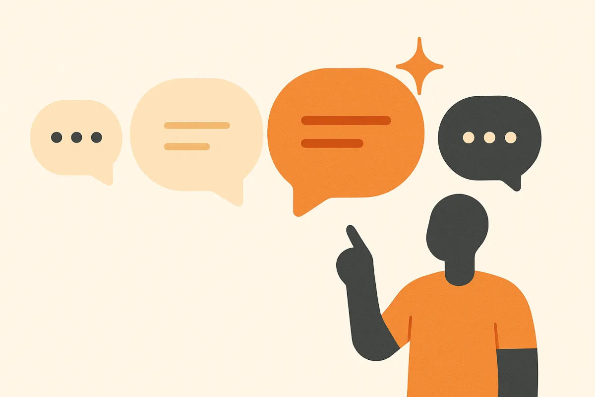 Illustration comparing several chat bubbles with one highlighted by an AI sparkle — choosing the best AI chatbot for e-commerce