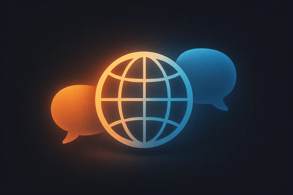 Illustration of one chat conversation glowing in several languages at once