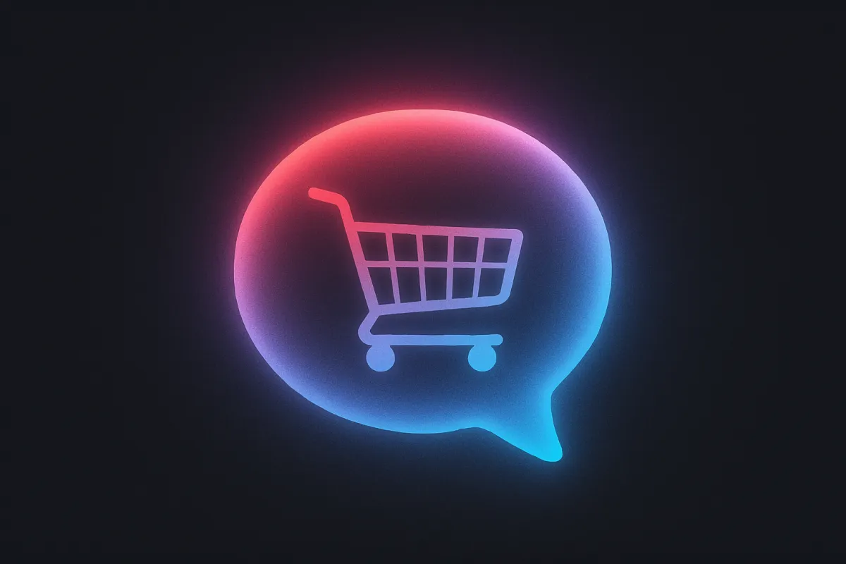 Illustration of a shopping cart being caught by a glowing chat bubble